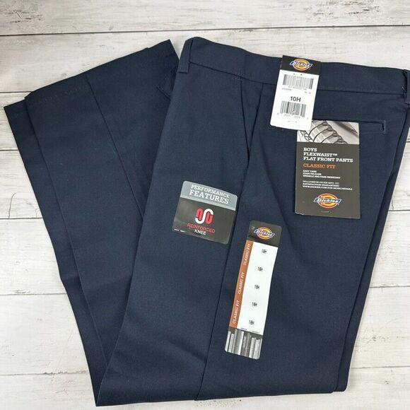 Dickies Navy Blue Work School Pant Boys 10 Husky‎ Flat Front 28x25" New - Picture 1 of 11